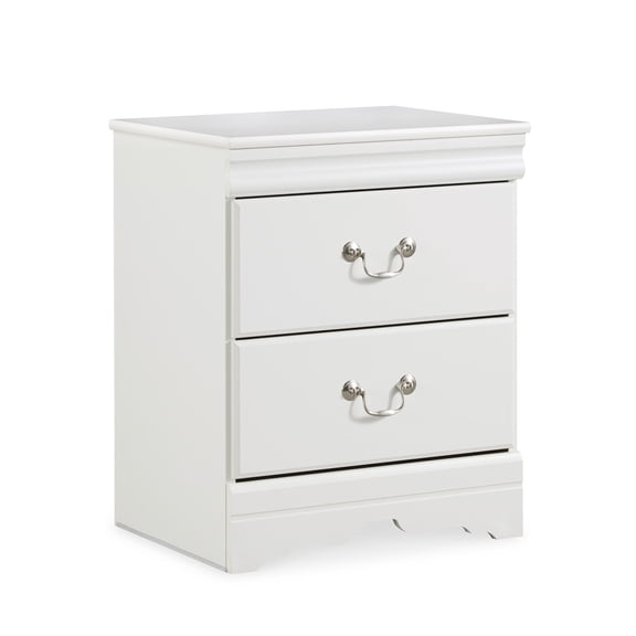 Signature Design by Ashley Anarasia 2-Drawer Nightstand – White Louis Philippe Style, Sleek Bedside Table with Pewter Hardware & Smooth-Gliding Drawers