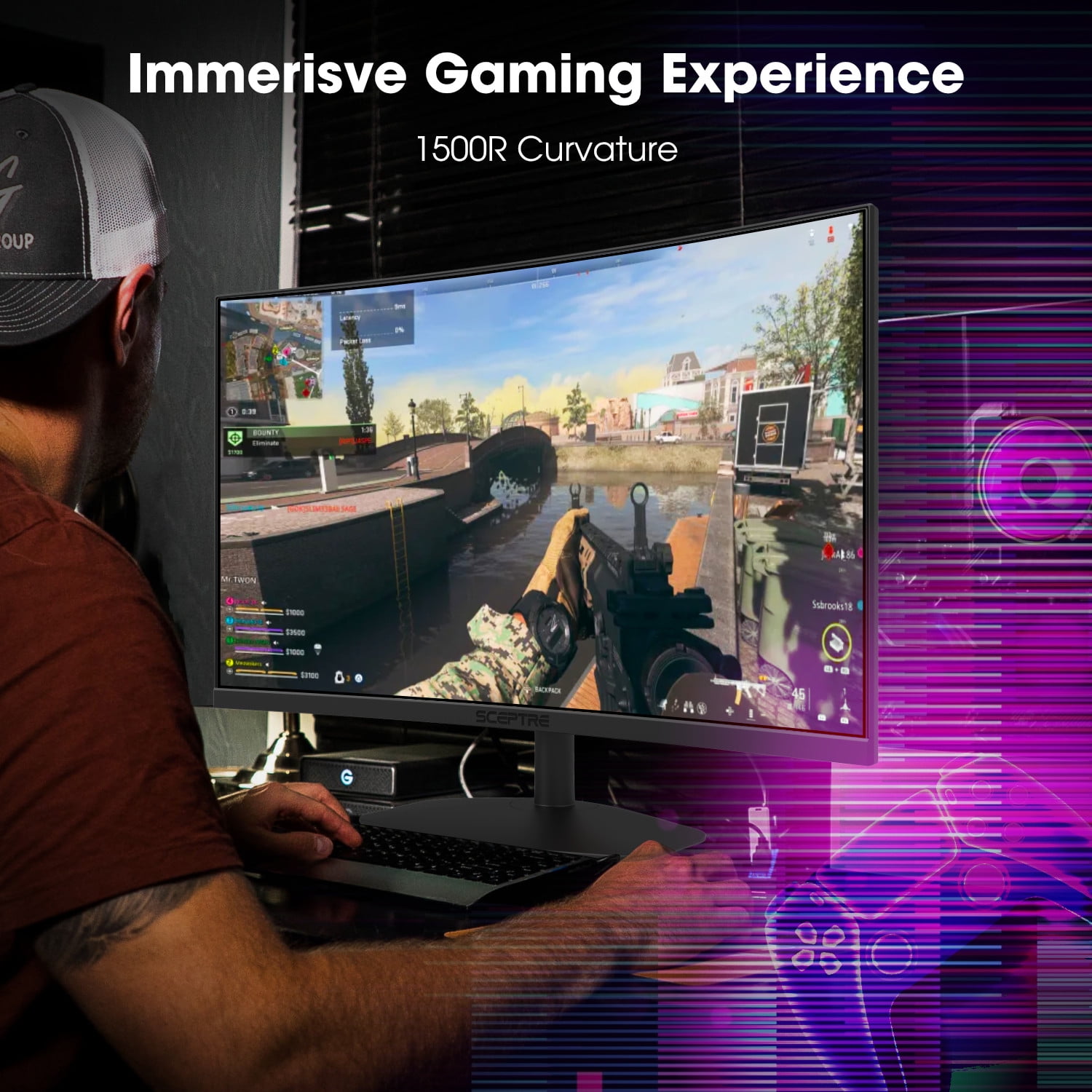 Sceptre 27" 1080p LED Curved Gaming Monitor, Black, C275W-FW100T