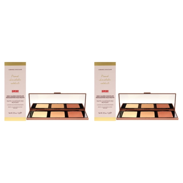 Paleta de resaltadores de chocolate sin calorías - 002 Caramel Chocolate de Pupa Milano para mujeres - Resaltador de 0.315 oz - Paquete de 2