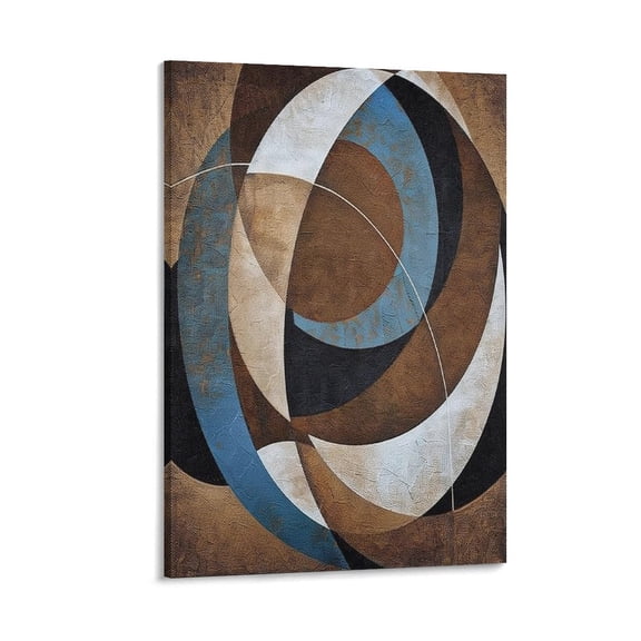 RKSupls Brown Blue Circle Overlap Canvas Wall Art Framed Painting, Modern Home Decor Print for Living Room Bedroom Office Wall Decoration