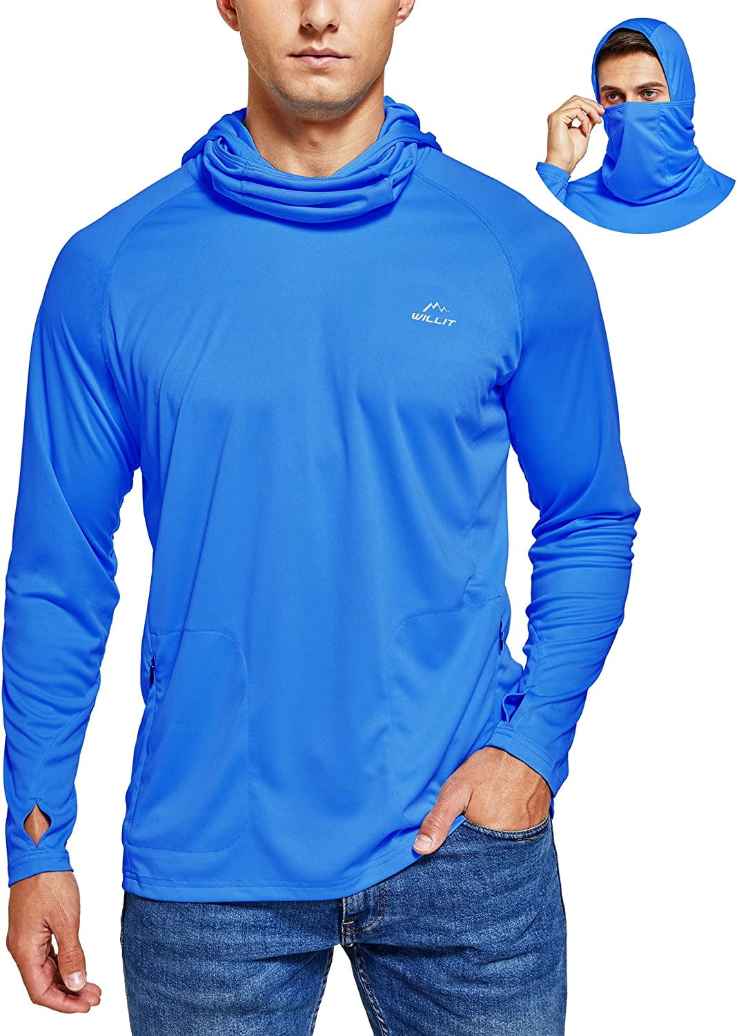 Light Jacket Sun Protection Hooded SPF UV Jacket Hiking Fishing Shirt Long Sleeve Full Zip Willit Men's UPF 50 