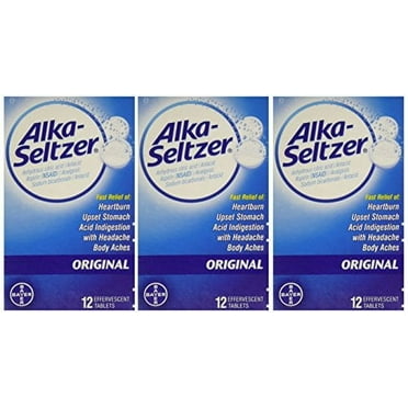 Alka-Seltzer Original Effervescent Tablets with Aspirin, 12-Count (Pack of 3)