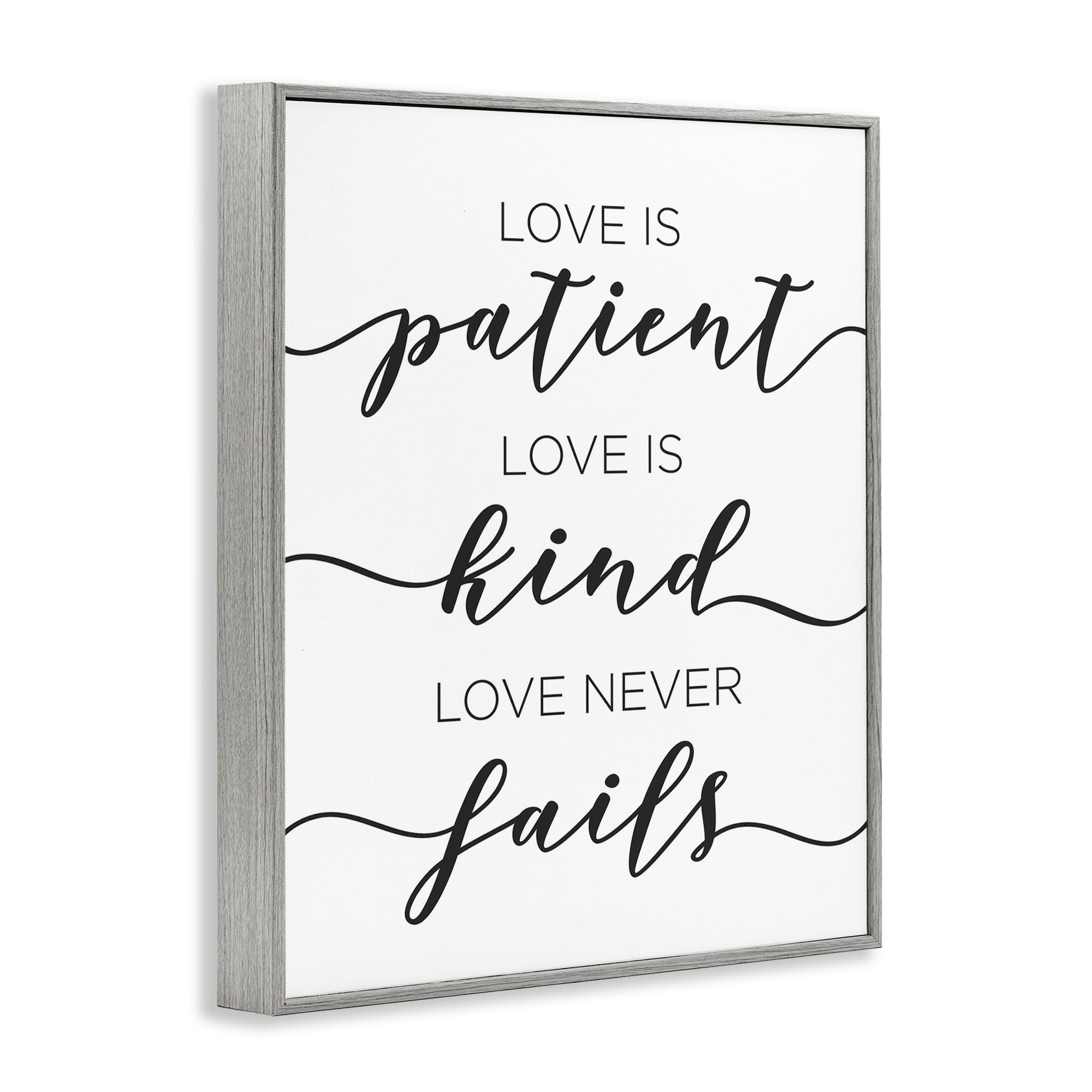 Stupell Industries Love Never Fails Phrase Typography Painting Gray Framed Art Print Wall Art, 11 x 14