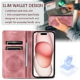 thumbnail image 3 of Case for iPhone 14 Plus Wallet Case for Women Girls with Card Holder, Embossed Flower Pattern Magnetic Flip PU Leather Purse Protective Phone Cover for iPhone 14 Plus, Pink, 3 of 11