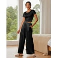 thumbnail image 2 of Ekouaer Women's 2 Piece Lounge Sets Short Sleeve Pajama Set Ribbed Knit Crop Top Wide Leg Pants Loungewear, 2 of 6