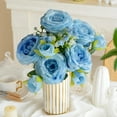 thumbnail image 1 of Ramo de rosas artificiales de 5 ramas Flores de seda | Pétalos Reales en Degradado, Tallos Flexibles, Múltiples Colores 32 cm | Decoración de mesa, centro de mesa para bodas, arreglo duradero, 1 of 6
