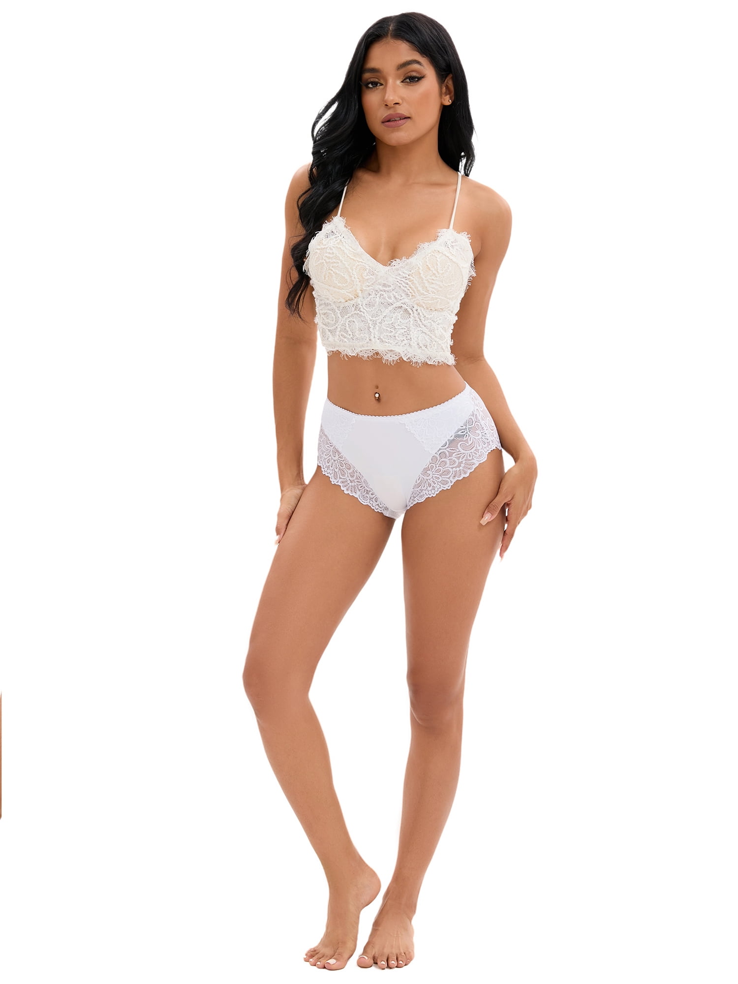 DARING DIVA Women's Lace Underwear Mid Rise Panties Full Coverage Briefs XL White