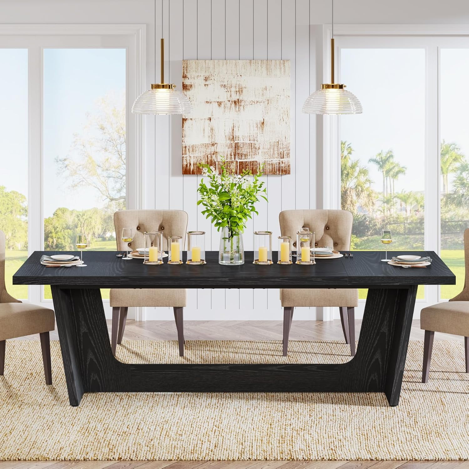 Finmind 70.87" Dining Room Table: Solid Wooden Farmhouse Kitchen Table for 6-8, Rustic Long Dinner Table, Black