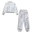 thumbnail image 4 of TiaoBug Kids Girls Hip Hop Jazz Dance Outfits Metallic Long Sleeve Zipper Jacket Coat with Pants Silver 16, 4 of 6