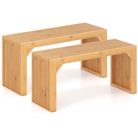 Costway 2 PCS Bamboo Dining Bench 36 Long Entryway Bench Indoor Outdoor Solid Wood Bench