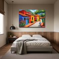 thumbnail image 4 of Lienzo óleo pueblo colombiano mexicano casas coloridas calle empedrada mujer con falda tradicional, paisaje latino vibrante para comedor y tienda artesanal., 4 of 6