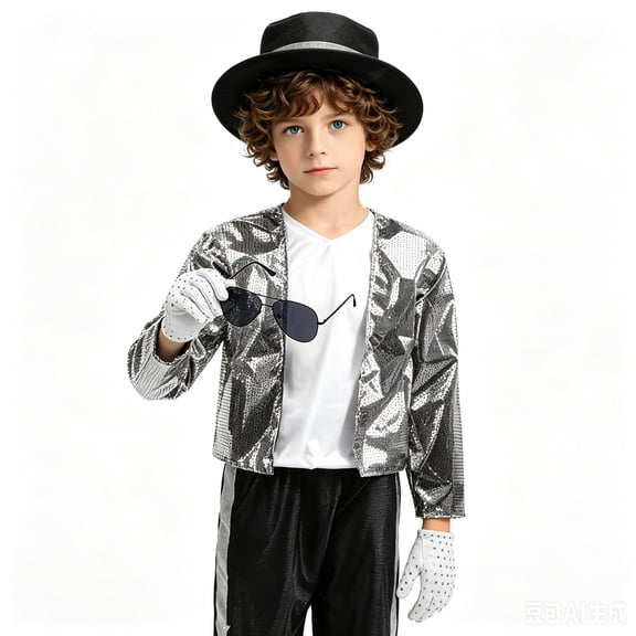 Hip Hop Dance Outfits for Boys 80s 90s Pop Star 𝐂ostume, Black Sequin Jacket with Pants