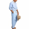 thumbnail image 6 of VBTAPA Business Casual Outfits for Men Cotton Linen 2 Piece Set Long Sleeve Button Down Shirts and Pants Set Office Work Suit with Pockets Light Blue S, 6 of 9