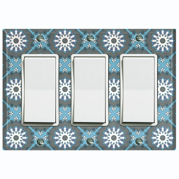 Metal Light Switch Plate Cover Mandala Blue Floral Pattern Damask MDL116
