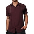 thumbnail image 2 of MIXUE Mens Casual Button Down Shirts Solid Color Lapel Short Sleeve Beach Shirt Tops Daily-Wear,Red,S, 2 of 3