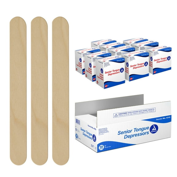Dynarex Tongue Depressors Wood, Senior 6", Non-Sterile, with Precision Cut and Polished Smooth Edges, Tongue Depressors for Medical Use, Baking, and Popsicle Sticks for Crafting, 1 Case of 5000