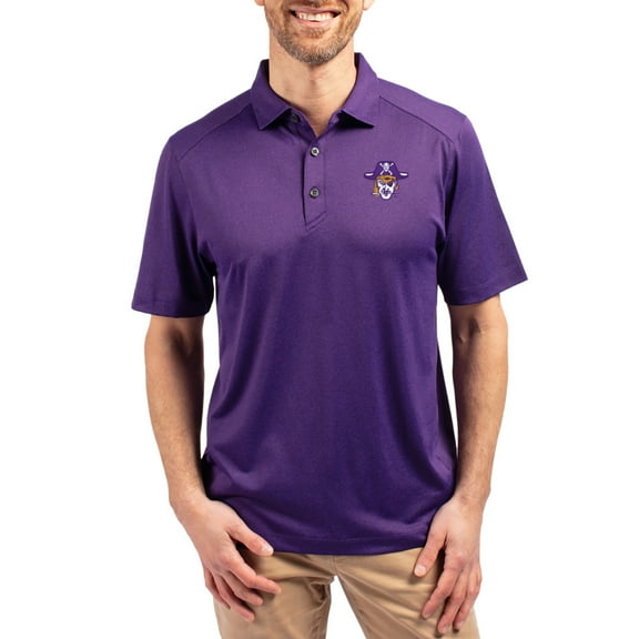 Men's-Cutter & Buck Heather Purple ECU Pirates Forge Eco Stretch Recycled Polo