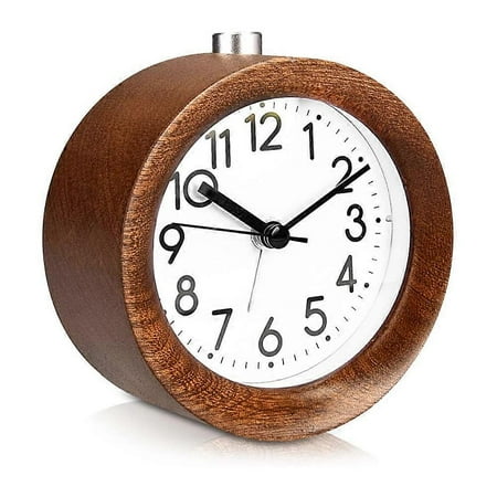 Analog Wood Alarm Clock with Snooze - Retro Clock with Dial Alarm Light