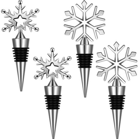 

4 Pieces Snowflake Wine Stopper Decorative Christmas Wine Bottle Stopper for Keeping Wine Fresh Holiday Wedding Christmas Party