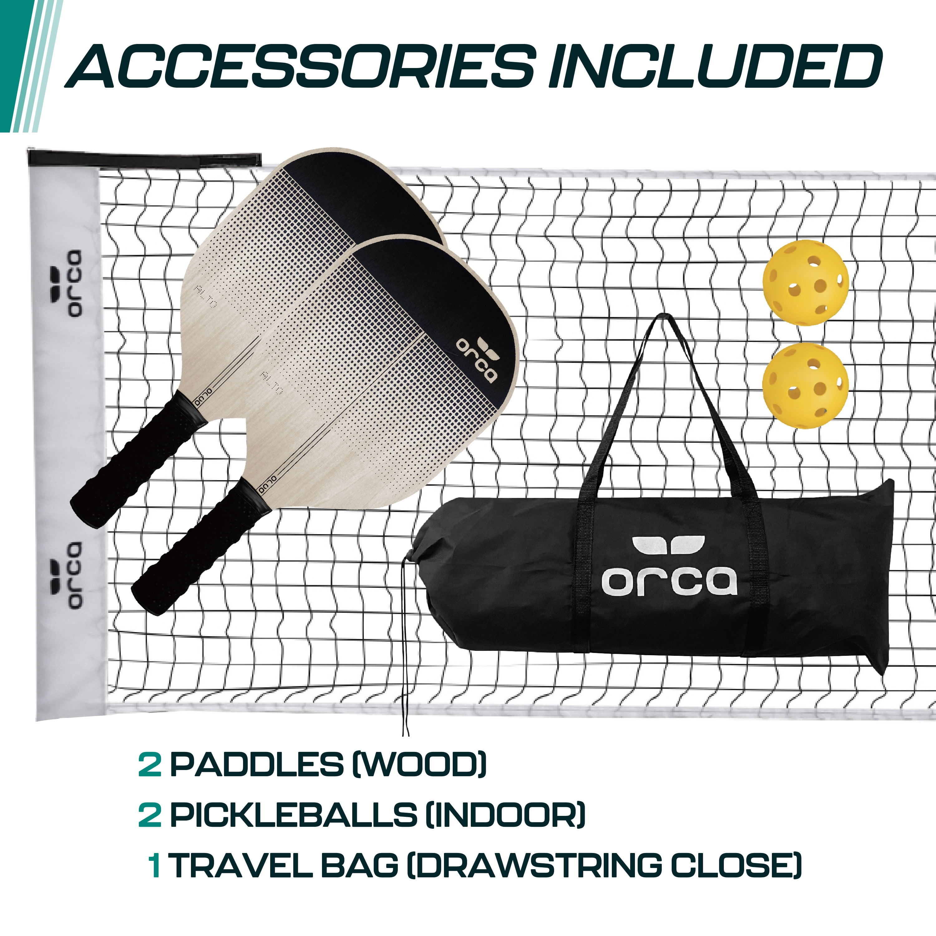 12.5ft Pickleball Half Court Net Set with Steel Pole Bar EZ Connect System, Includes Paddles, Pickleballs, and Carrying Bag for Travel Games by ORCA