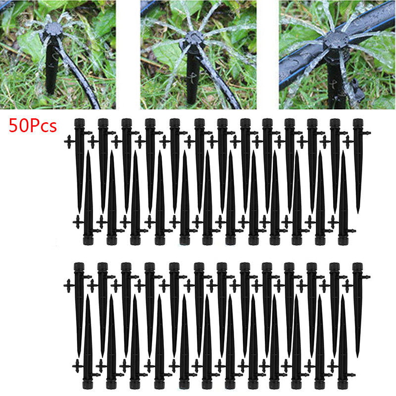 50/100pcs Adjustable Water Flow Irrigation Drippers Stake Emitter Drip System