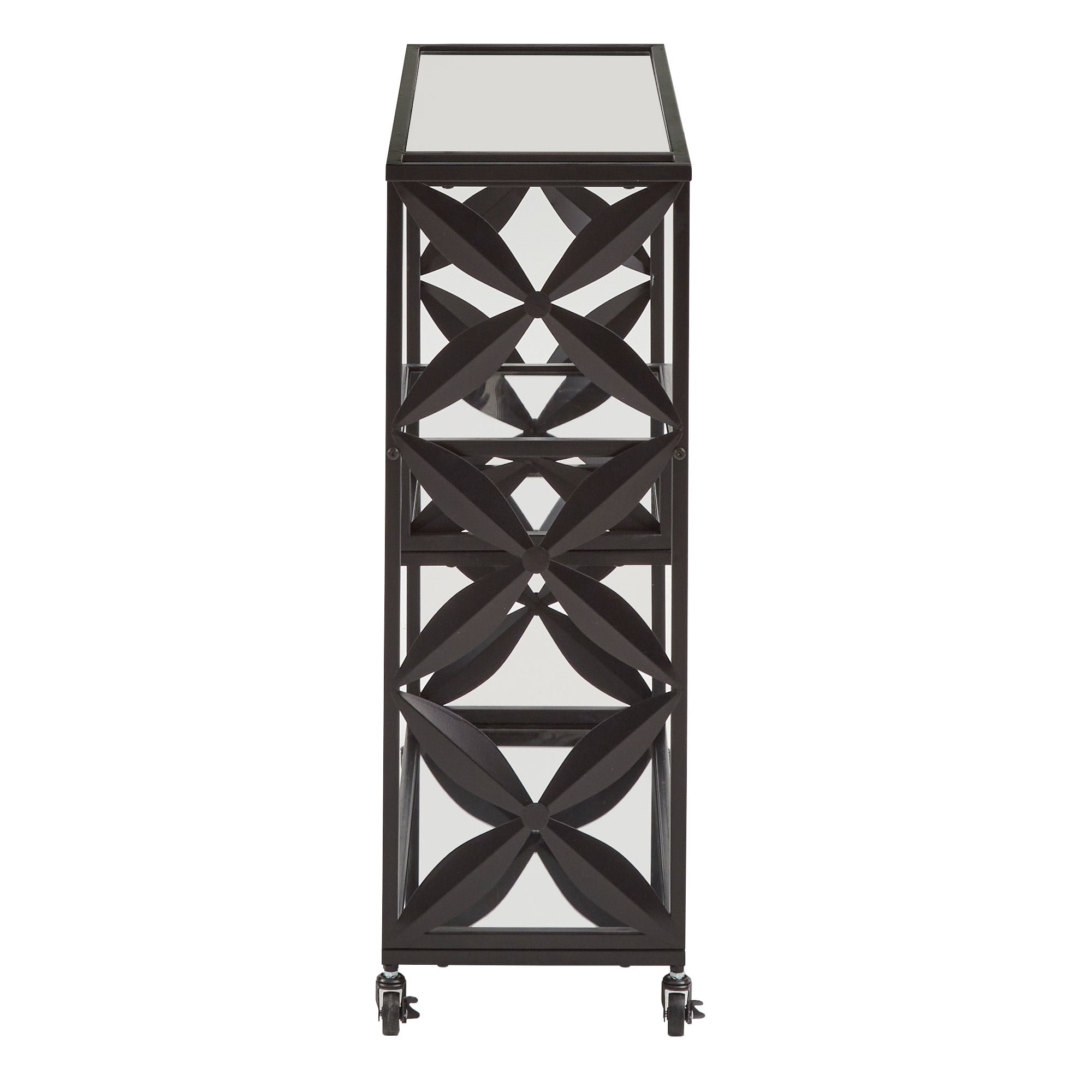 Weston Home Shasta Black Finish Mirrored Bar Cart with Shelf