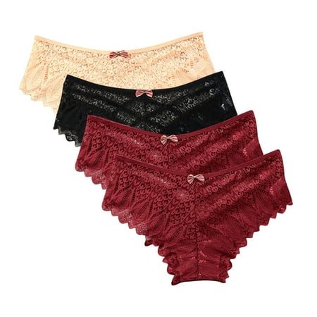 uublik Value 4-Pack  Thong Panties No Show Thong Lace Panties Breathable Comfortable Underwear Womens