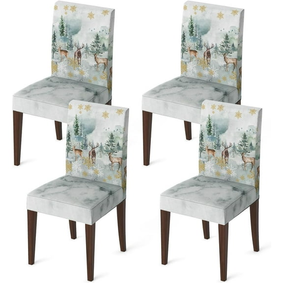 Touchbetter 4PCS Christmas Dining Chair Covers, Ink and Wash Deer Stretch Removable Washable Slipcover Chair Protector for Dining Room Home Decor