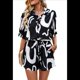 thumbnail image 4 of Conjunto Deportivo Informal de Verano de 2 Piezas con Blusa y Estampado Floral para Mujer, Larga, Botones, Color Negro, Talla M, 4 of 10