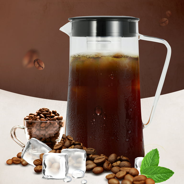 Wirsh Iced Tea Maker with 85 Ounce Pitcher, Strength Control and Reusable Filter, Perfect for Iced Coffee, Latte, Tea, Lemonade, Flavored Water, Black