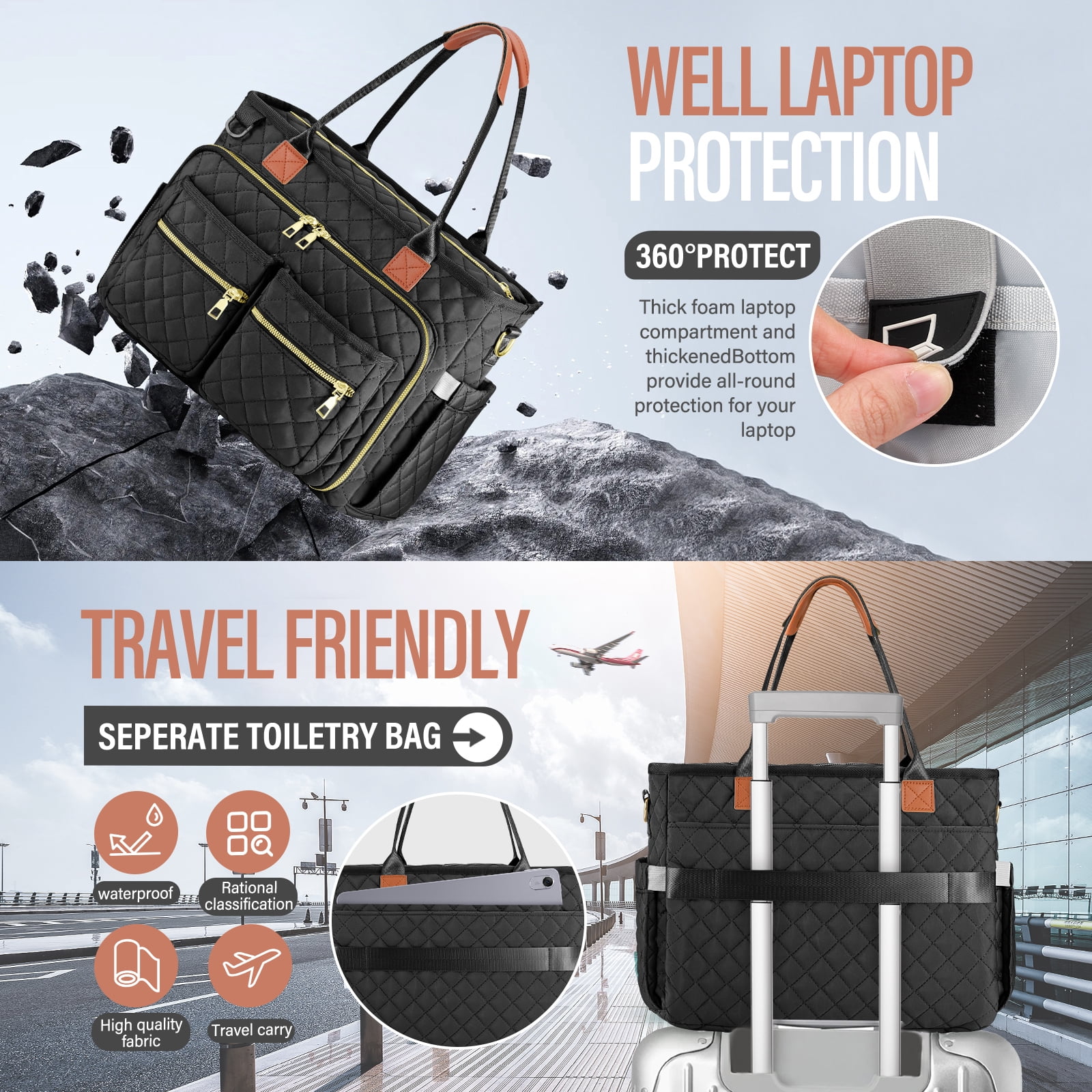 Gocvo Large Capacity Womens Work Bag Multi-functional Teacher Tote Bag with Laptop Compartment Office Work Tote Bag, Black