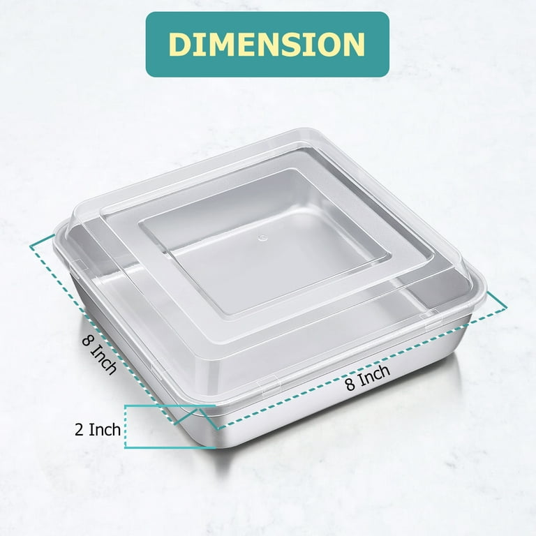 8 inch Square Cake Pan with Lid, Vesteel Non-Stick Stainless Steel  Rectangle Brownies Baking Pan, Non-Toxic & Warp Resistant, Rust Free &  Dishwasher