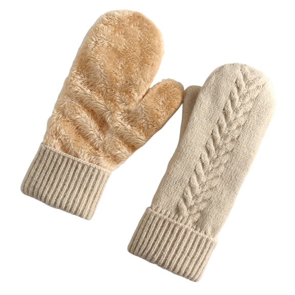 KyCheLot Womens Knitted Mittens Full Finger Thicken Lined Fleece Gloves Winter Comfy Warm Outdoor Mittens