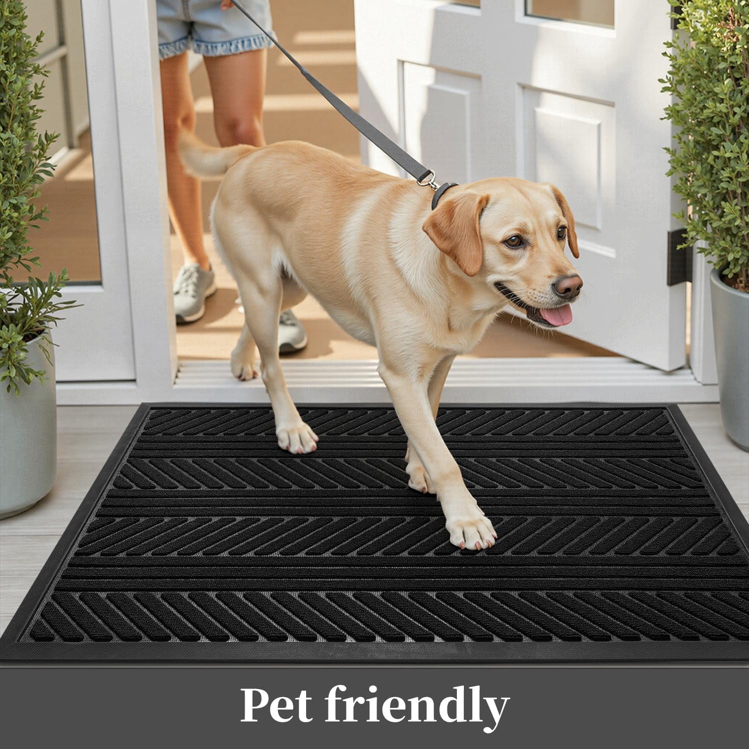 FEELHOME Outdoor Mat 17"x30" Non Slip Front Door Mat Outside Absorbent Rubber Welcome Mat Low Profile Dirt Trapper Indoor Outdoor Doormat Boho Geometric Door Mat Outside Thick Entryway Rug Black