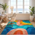 thumbnail image 3 of Design&I 8'x10' Washable Area Rug Shaped Funky Wavy Stripe Graphic Designer Contemporary Bathroom for King Size Bedroom, Under Bed, Sleek Flatweave Pet Friendly, 3 of 7