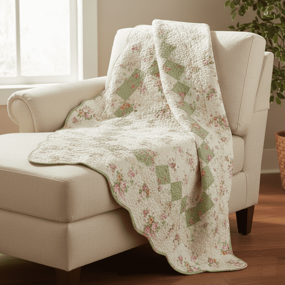 Global Trends Bloomfield Vintage Style 100% Cotton Patchwork Throw Blanket for Adults and Kids, 50x60 Inches