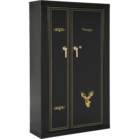 Maykoosh Baroque Bliss 16 Gun Metal Cabinet - Striking Design with Powder Coated Steel Elegant Gold Stripes and Adjustable Shelving for Stylish Gun Storage and Display