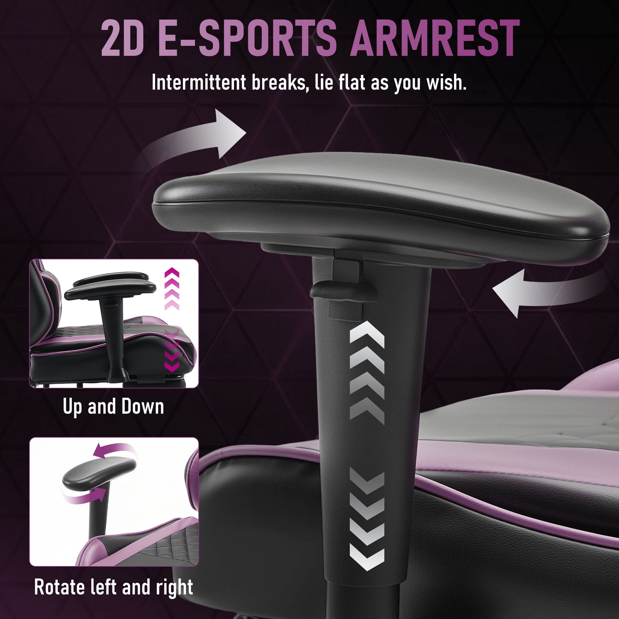 JONPONY Big and Tall 500LBS Gaming Chair, Ergonomic Design with 2D Armrests,PU Leather with Footrest and Lumbar Support, High Back Office Chair Support 8 Hours Long Sitting, Computer Chair,Purple