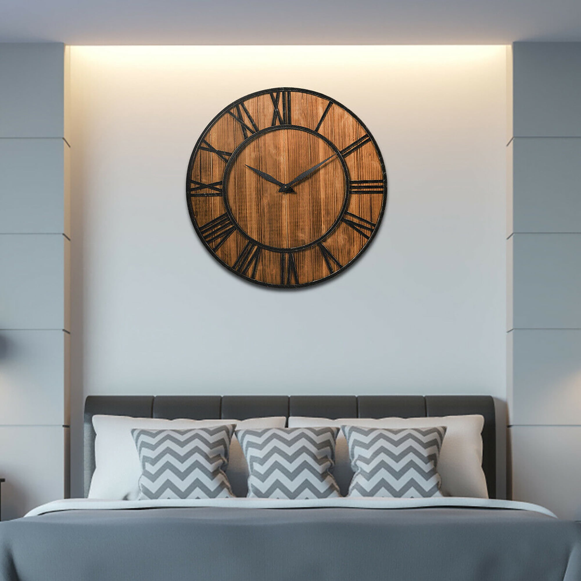 Costway 30'' Round Wall Clock Decorative Wooden Clock Come With Battery