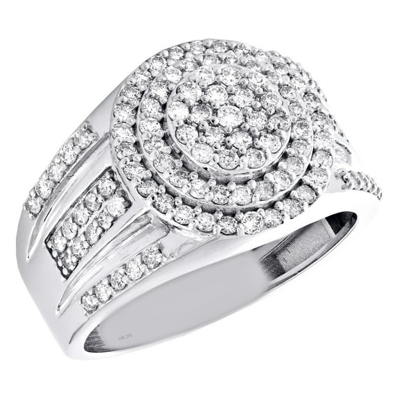 10K White Gold Round Diamond 15mm Circle Statement Pinky Ring Pave Band 1.30 CT.
