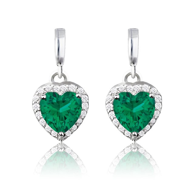 JeenMata Pendientes con Forma de Corazón para Siempre de 1,25 Quilates (Esmeralda, Piedra de Nacimiento de Mayo) Bañados en Oro Blanco de 18 K sobre Plata