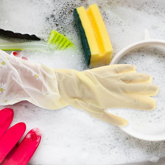 KHBUAB 2Pairs Reusable Rubber Gloves for Dishwashing in Yellow Heavy Duty Kitchen Cleaning Gloves