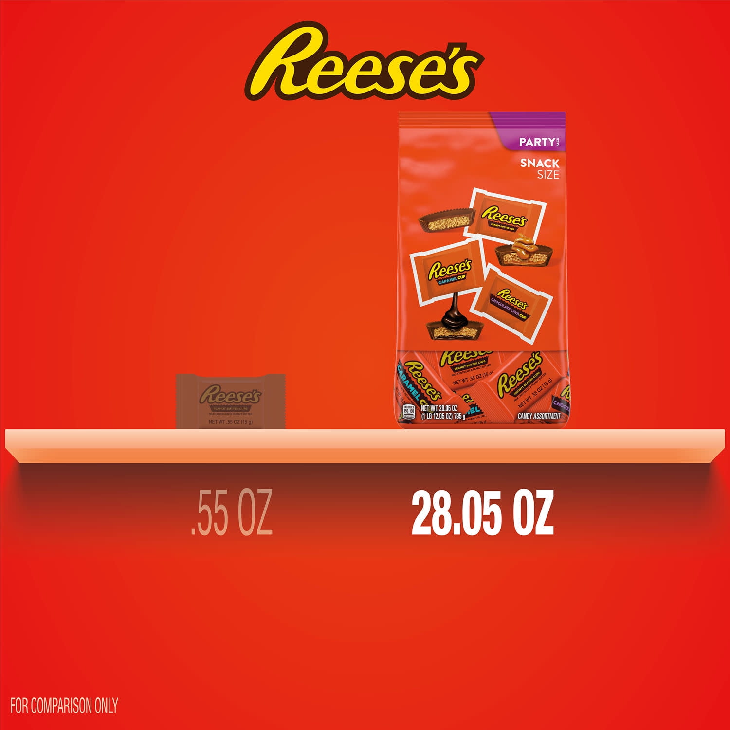 Reese's Assorted Flavored Snack Size Peanut Butter Cups Candy, Party Pack 28.05 oz