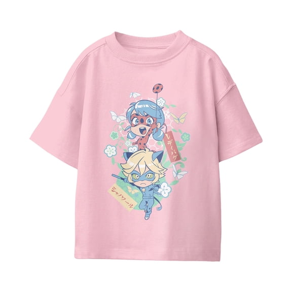 Miraculous Ladybug Youth Kawaii Team Up T-Shirt (Light Pink, XS - XL)