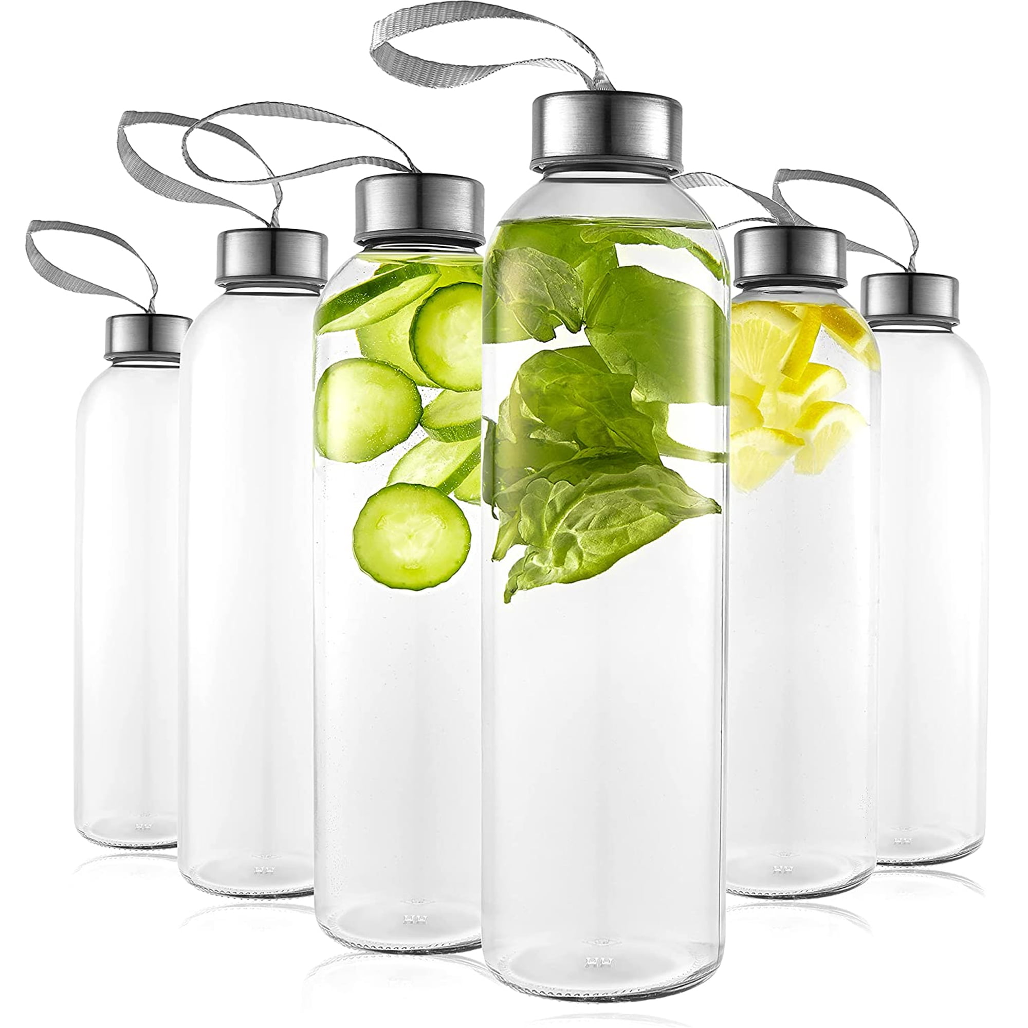 Kitchen Lux 24oz Glass Water Bottles – Pack of 6 - Nylon Protective  Sleeves, Airtight Screw Top Lids…See more Kitchen Lux 24oz Glass Water  Bottles –
