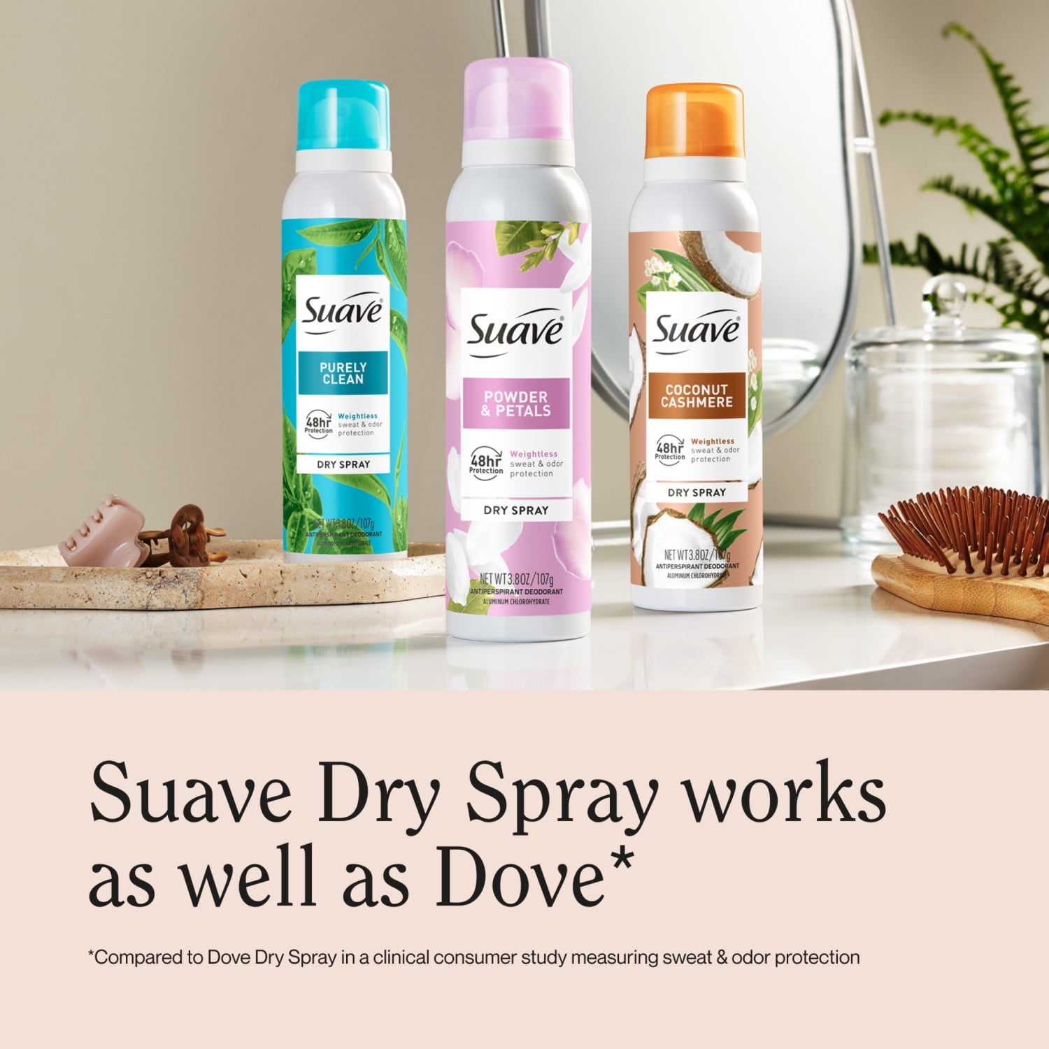 Suave Coconut Cashmere Dry Spray Antiperspirant Deodorant, 48HR Invisible Protection, 3.8 OZ