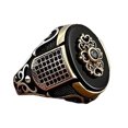 thumbnail image 1 of Baohd Geometric elliptical black acrylic ring, men's personalized retro two-color crown ring, 1 of 7