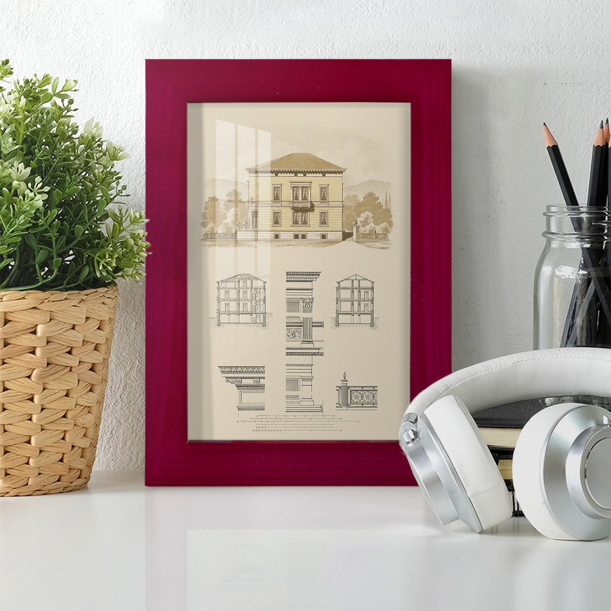 Estate and Plan II -Framed Print w/glass-Cherry Red