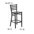 thumbnail image 6 of BizChair 2 Pack Black Ladder Back Metal Restaurant Barstool - Walnut Wood Seat, 6 of 13