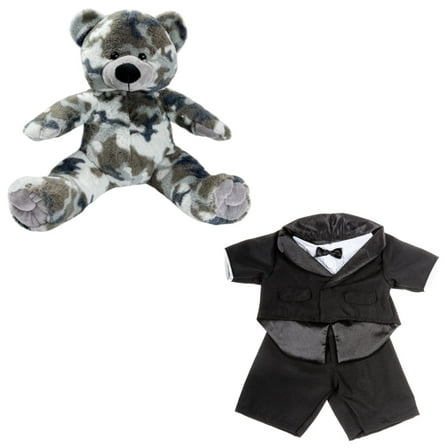 Scout Camo Bear 16 inch with Tuxedo Outfit Stuffed Animal, Playful Plush Toy, Ideal Gift for Kids